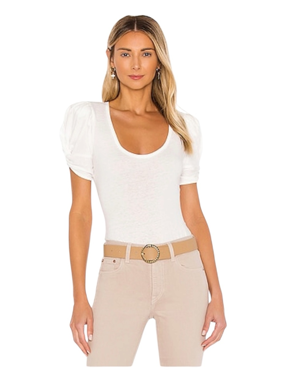 NWT Free People Intimately Ava Bodysuit Puff Sleeve in White Size Medium